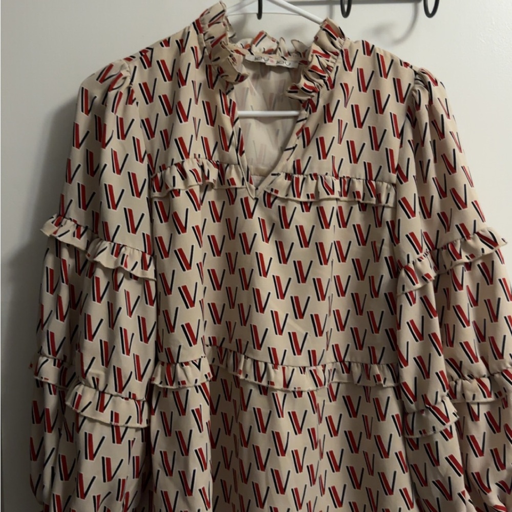 Joy Joy Geometric Ruffle Blouse